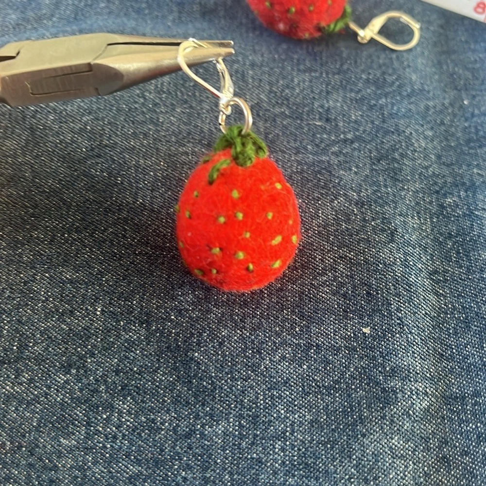 Hand felted wool strawberry earrings
